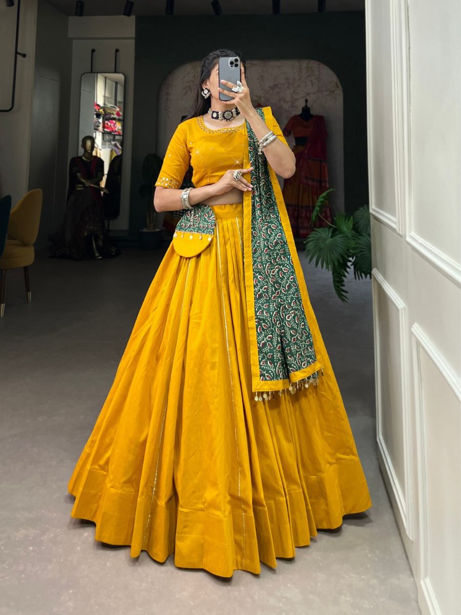 Green and yellow lehenga choli best sale