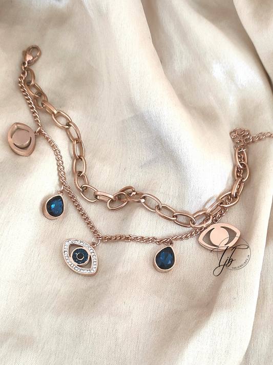 Buy Evil Eye Double Chain Rose Gold Bracelet - TheJewelbox