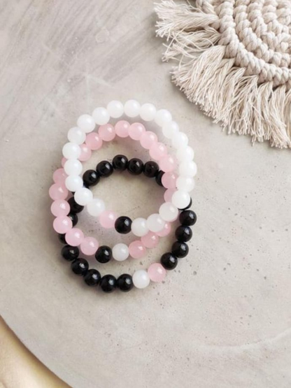 Aesthetic Black, White and Pink Beaded Bracelets