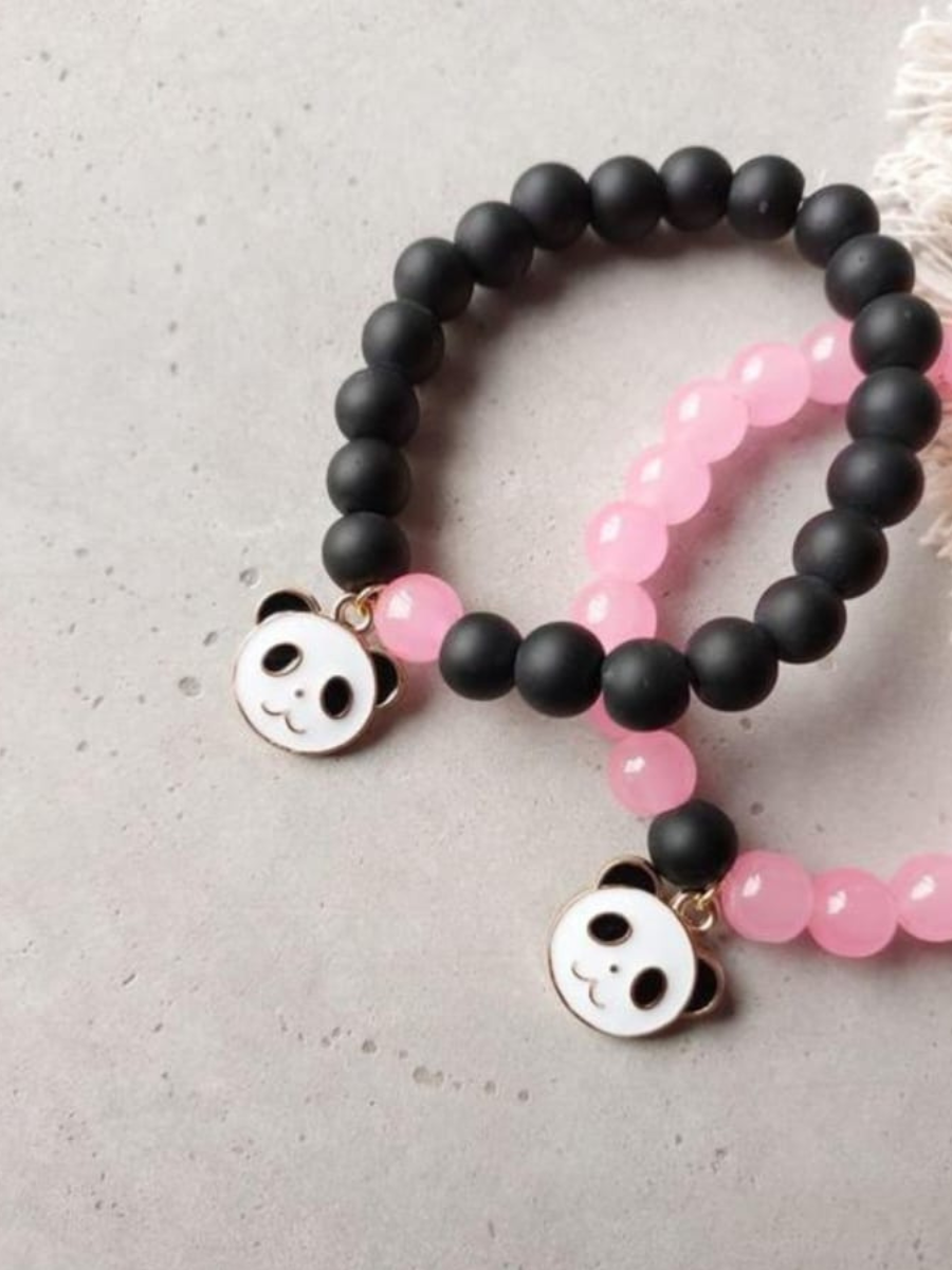 Aesthetic Panda Charm Black and Pink Beaded Bracelets