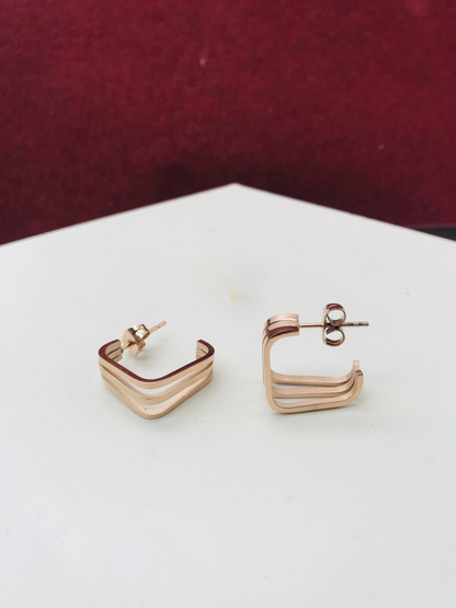 Buy Anti-Tarnish Half Square Rose Gold Minimal Earring - TheJewelbox