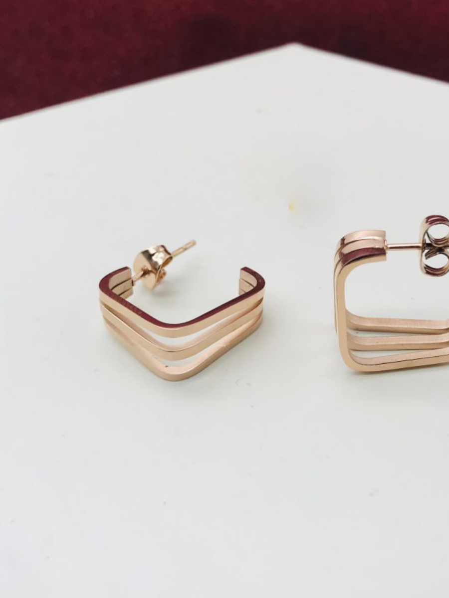 Anti-Tarnish Half Square Rose Gold Minimal Earring