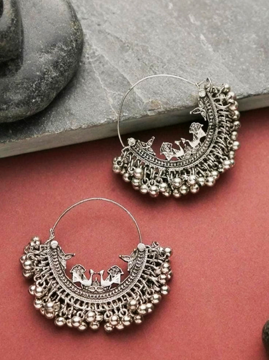 Buy Antique Black Polished Peacock Chandbali Hoop Earrings - TheJewelbox