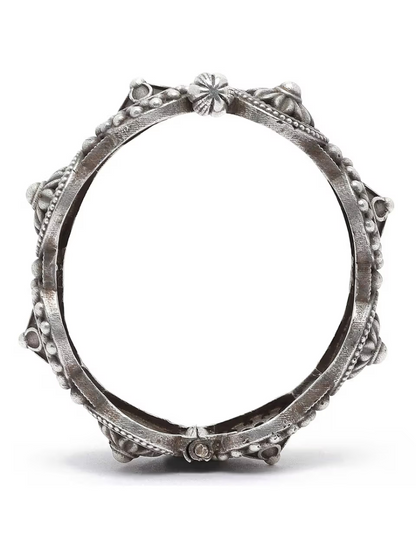 Antique Floral Oxidisied Silver Bangle