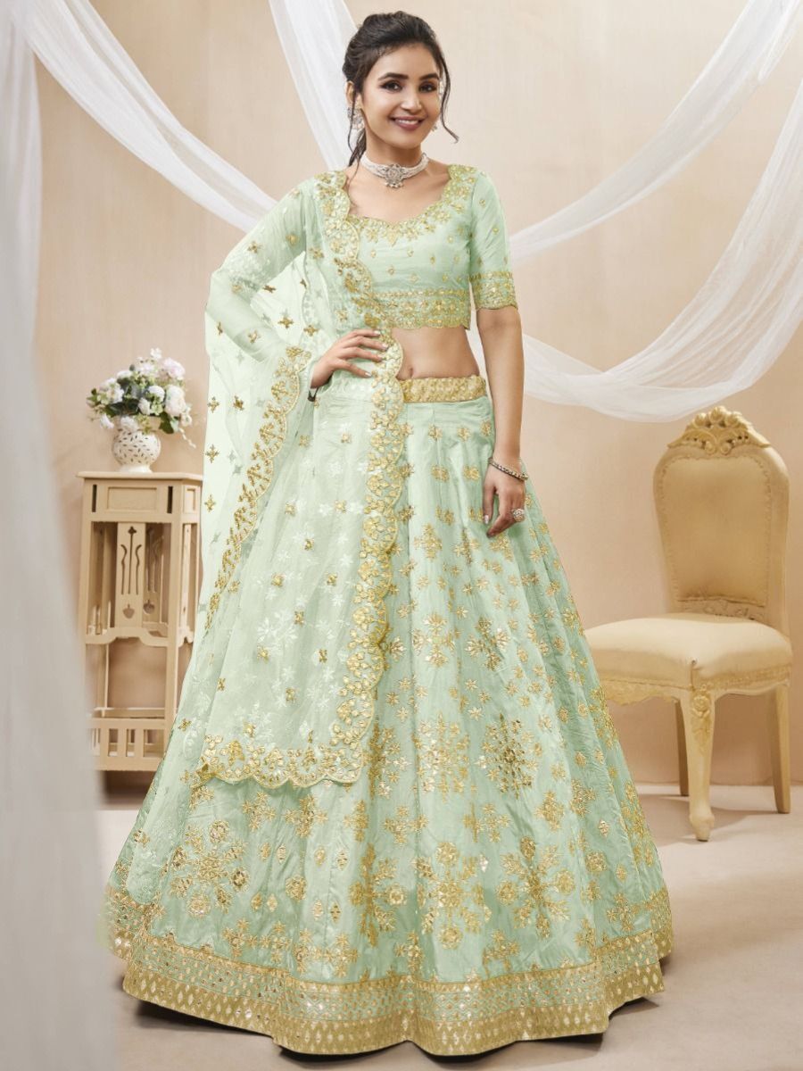 Buy Art Silk Pista Green Colour Embroidered Lehenga Choli Online - AllThingsAboutWedding