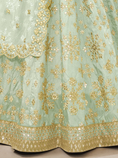 Art Silk Pista Green Colour Lehenga - Embroidery Work