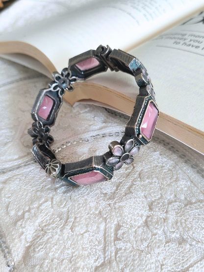 Baby Pink Stone German Silver Oxidised Kada