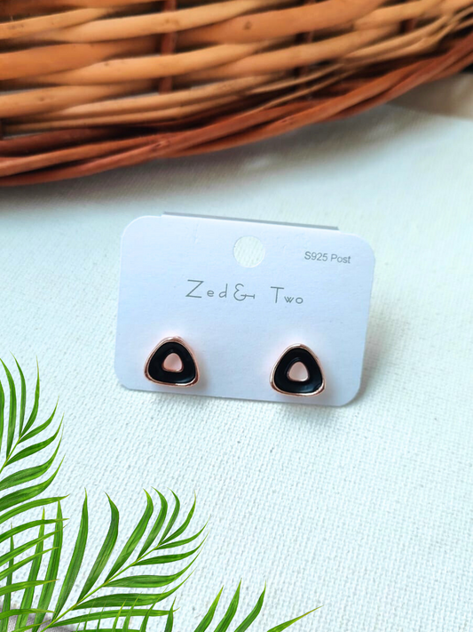 Black Triangle Shaped Rose Gold Stud Cute Korean Earrings