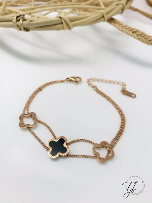 Buy Black and White Double Chain Clover Minimal Bracelet - TheJewelbox