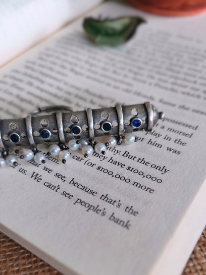 Blue Stone Studded Big Oxidised Silver Finger Ring