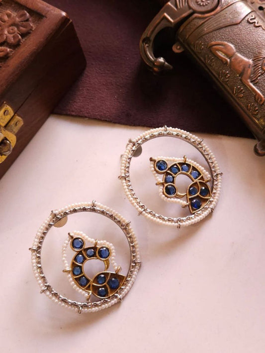 Buy Blue Stones and Pearls Peacock Oxidised Stud Earrings - TheJewelbox