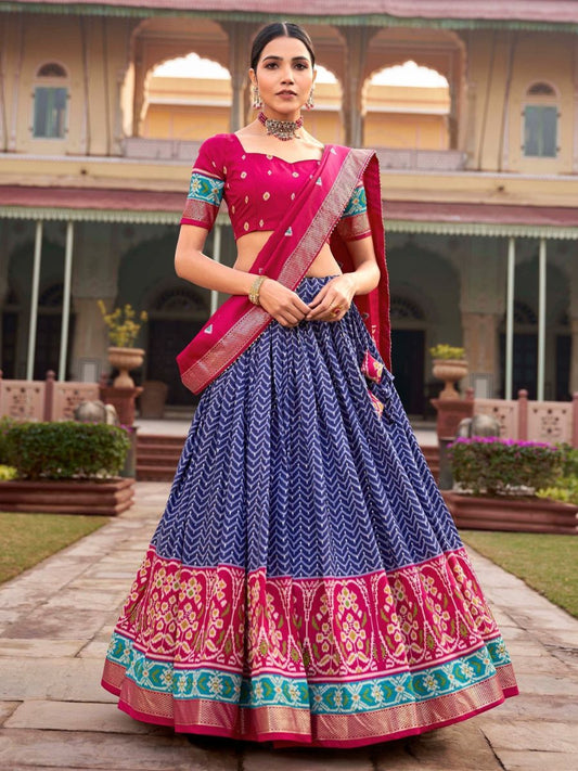 Buy Blue and Pink Patola Printed Navaratri Silk Chaniya Choli Online - AllThingsAboutWedding