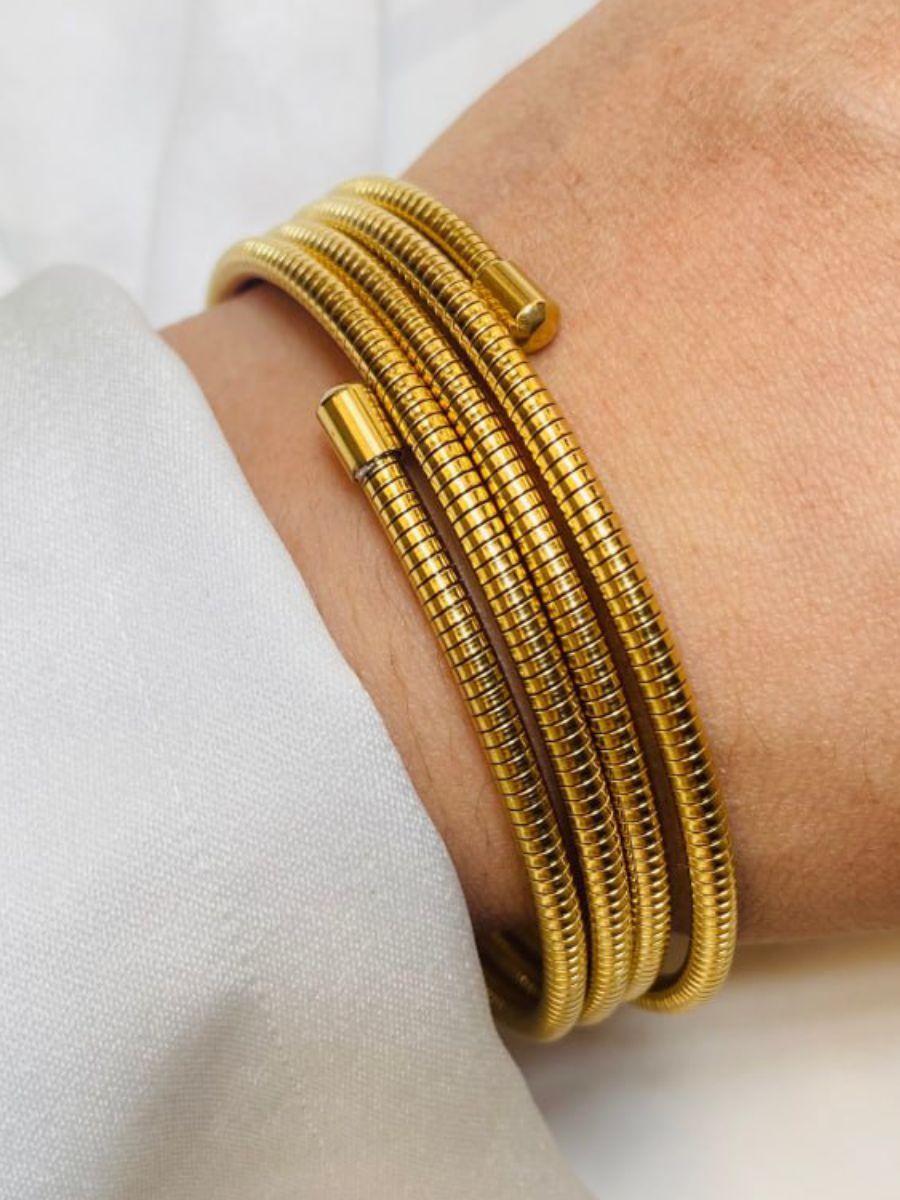 Classic Golden Plated Four Layer Stretchable Bracelet