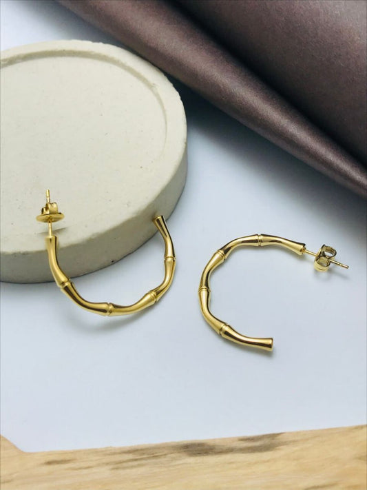 Buy Classic Golden Plated Half Bamboo Hoops Earrings Online - TheJewelbox