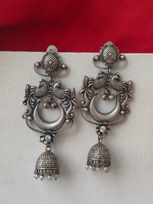 Buy Classic Oxidised Silver Big Drop Jhumka Earrings - TheJewelbox