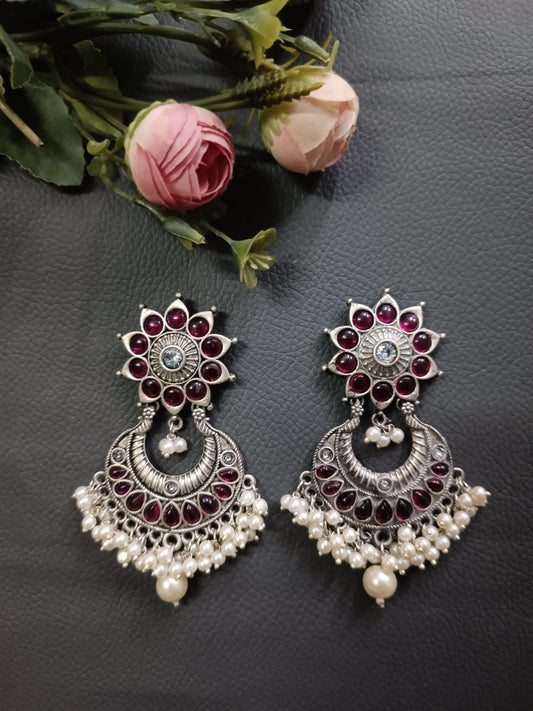 Buy Classic Rani Pink German Silver Oxidised Dangle Earrings - TheJewelbox