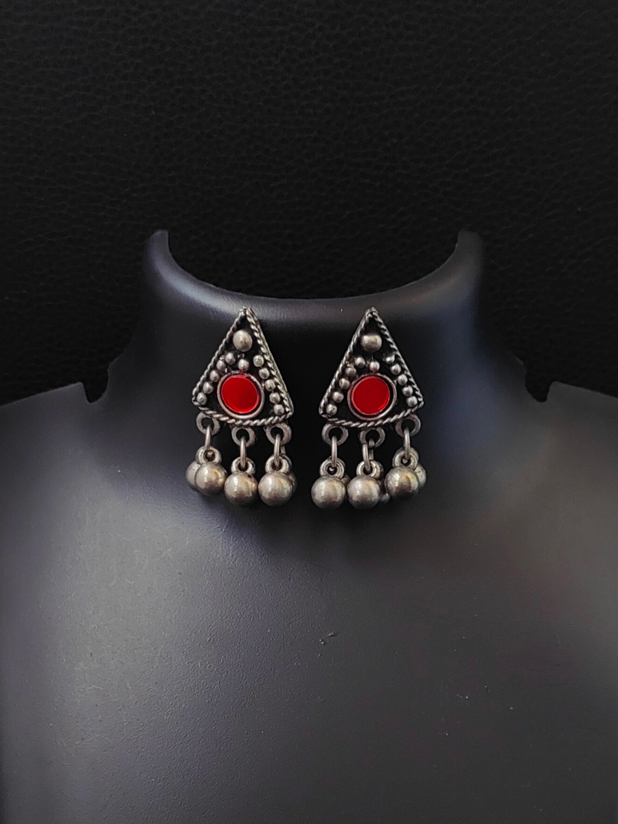 Colorful Stone Black Metal Afghani Choker Earrings