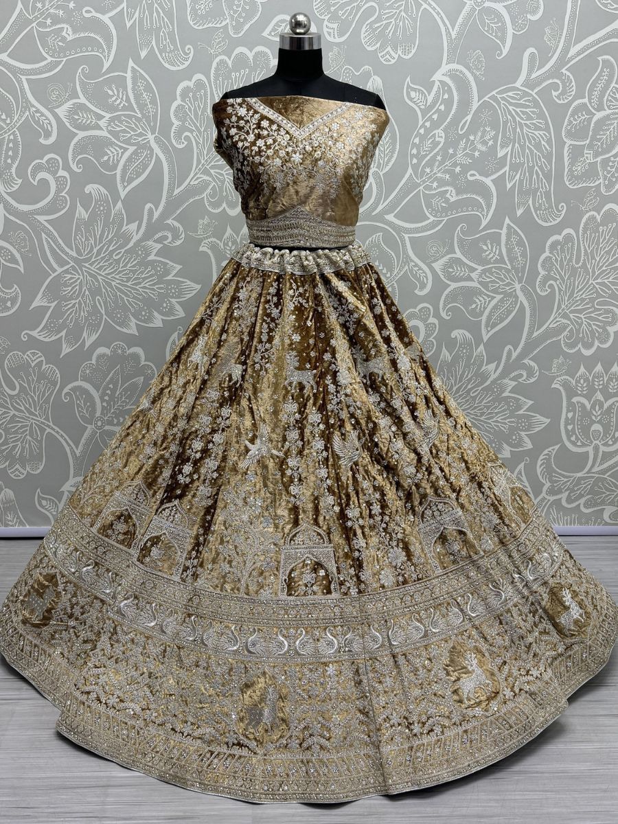 Designer Golden Sequins Velvet Bridal Lehenga Choli without Dupatta