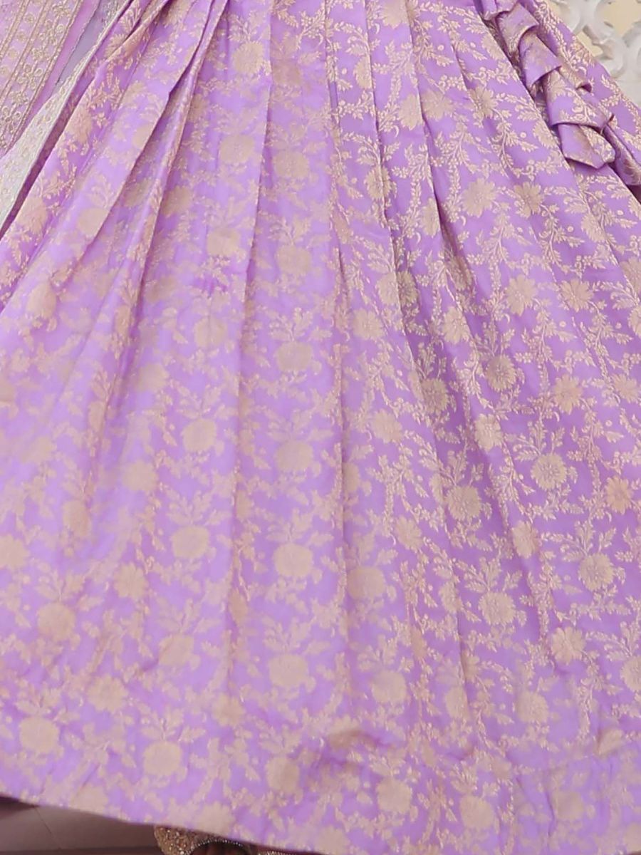 Designer Lilac Lavender Banarasi Silk Wedding Lehenga - Embroidery Work