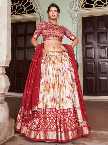 Buy Designer Off White and Red Patola Printed Silk Lehenga Choli Online - AllThingsAboutWedding