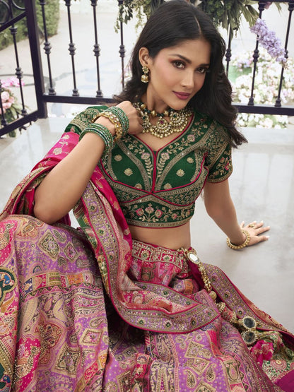 Designer Purple Banarasi Silk Bridal Lehenga Choli - Front Blous Design