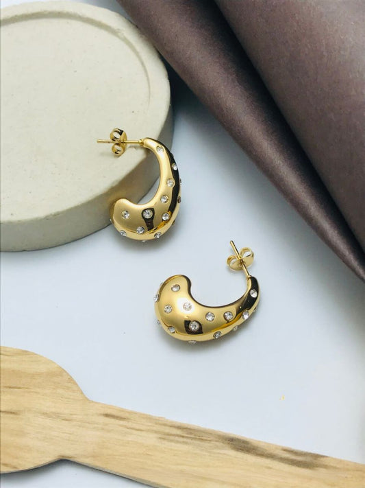 Buy Diamond Studded Golden Plated Half Moon Hoop Earrings Online - TheJewelbox