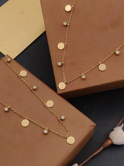 Diamond and Round Charms Rose Gold Minimal Chain Necklace