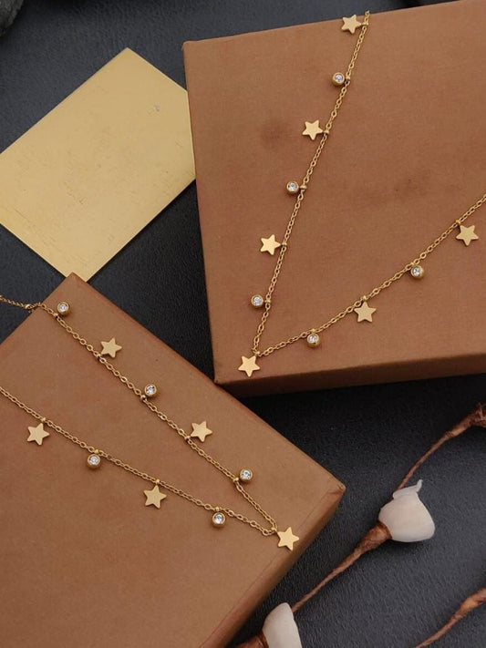 Buy Diamond and Star Charms Minimal Rose Gold Chain Necklace Online - TheJewelbox