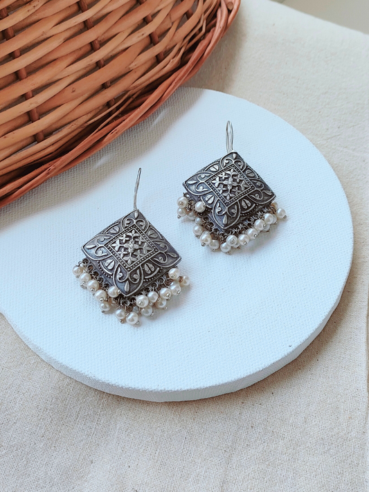 Buy German Silver Black Metal Square Shaped Hook Earrings - TheJewelbox