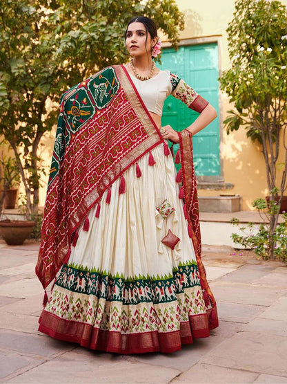 Green Patola Printed Silk Bridal Wedding Lehenga Choli with Dupatta