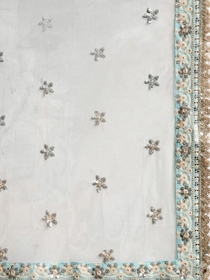 Ice Blue and Silver Georgette Lehenga- Duaptta Embrodiery - AllThingsAboutWedding