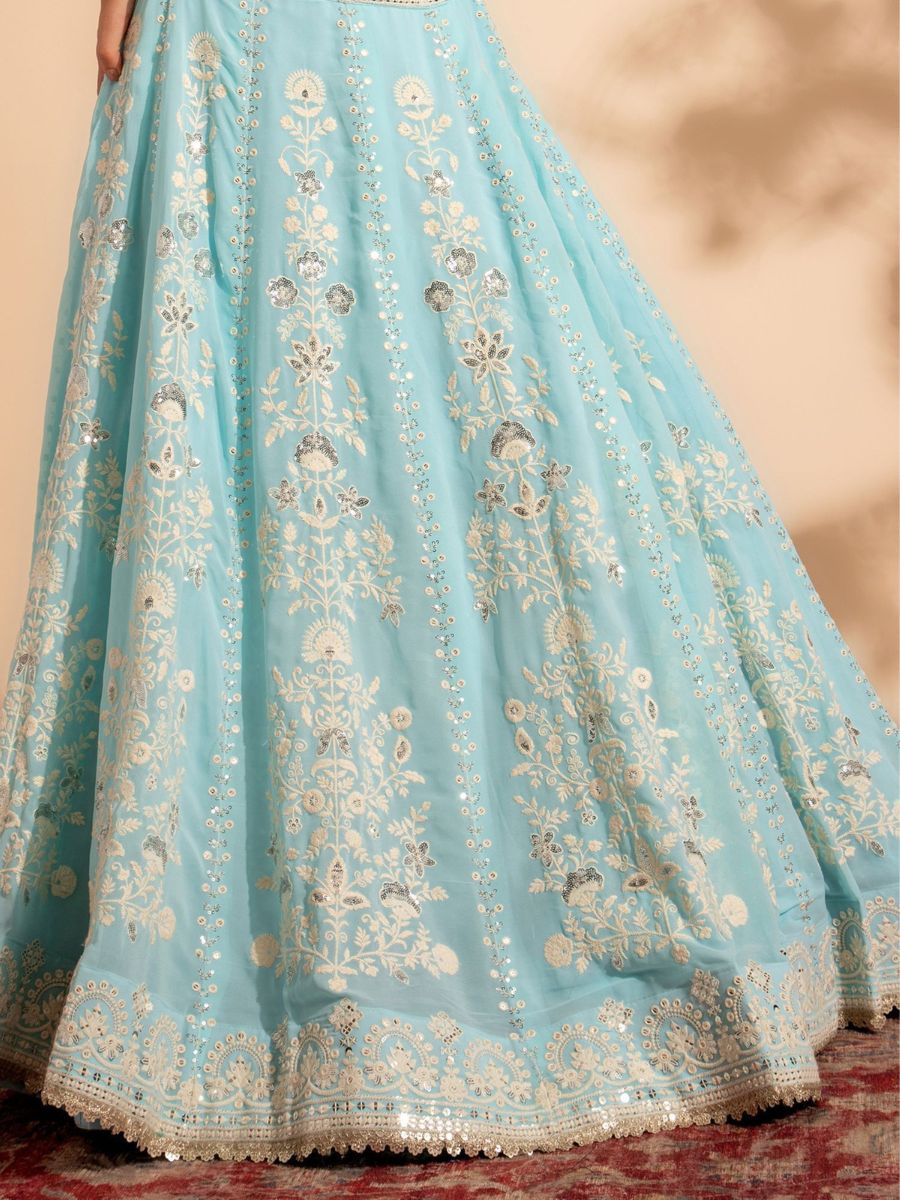 Ice Blue and Silver Georgette Lehenga - Sequins and Thread Work - AllThingsAboutWedding