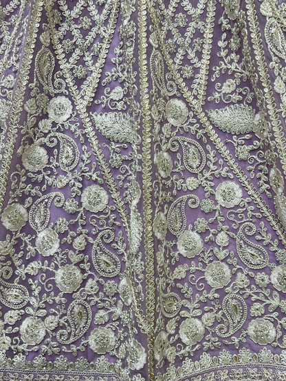 Lavender Colour Bridal Net Lehenga Choli - White Thread Work