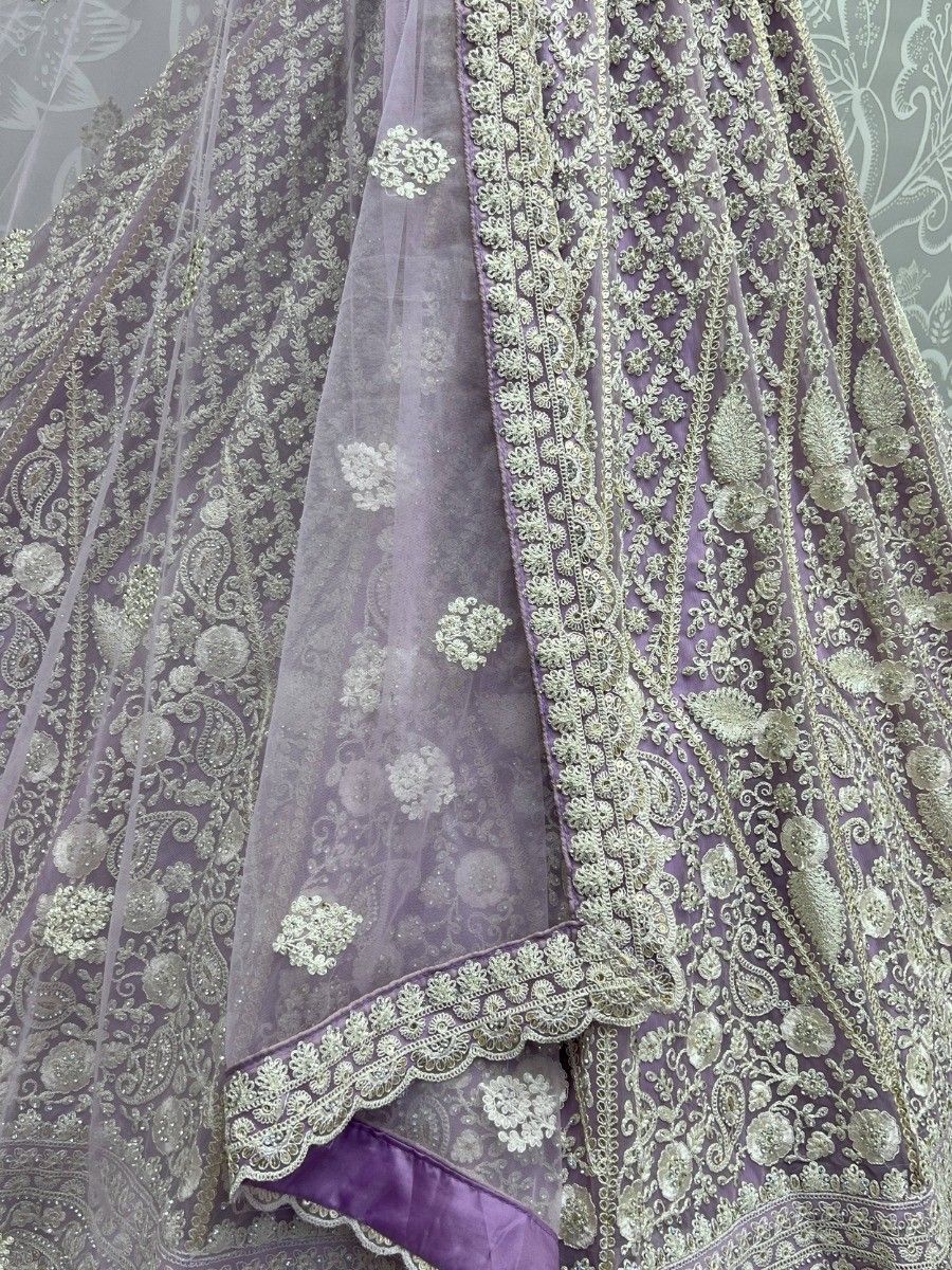 Lavender Colour Bridal Net Lehenga Choli - Dupatta Work