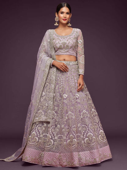 Buy Lilac Thread Work Soft Net Party Wear Reception Lehenga Choli Online - AllThingsAboutWedding