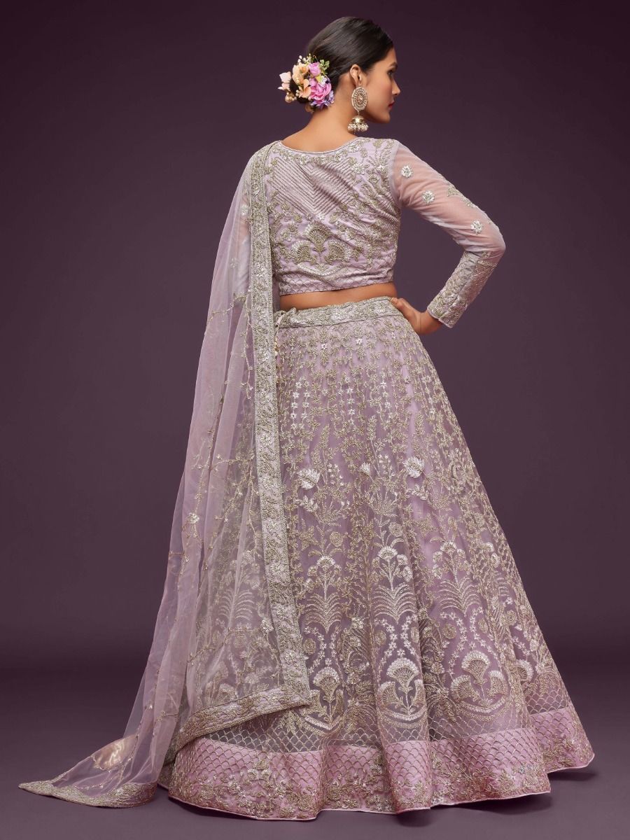 Lilac Thread Work Soft Net Party Wear Reception Lehenga Choli - Back Side