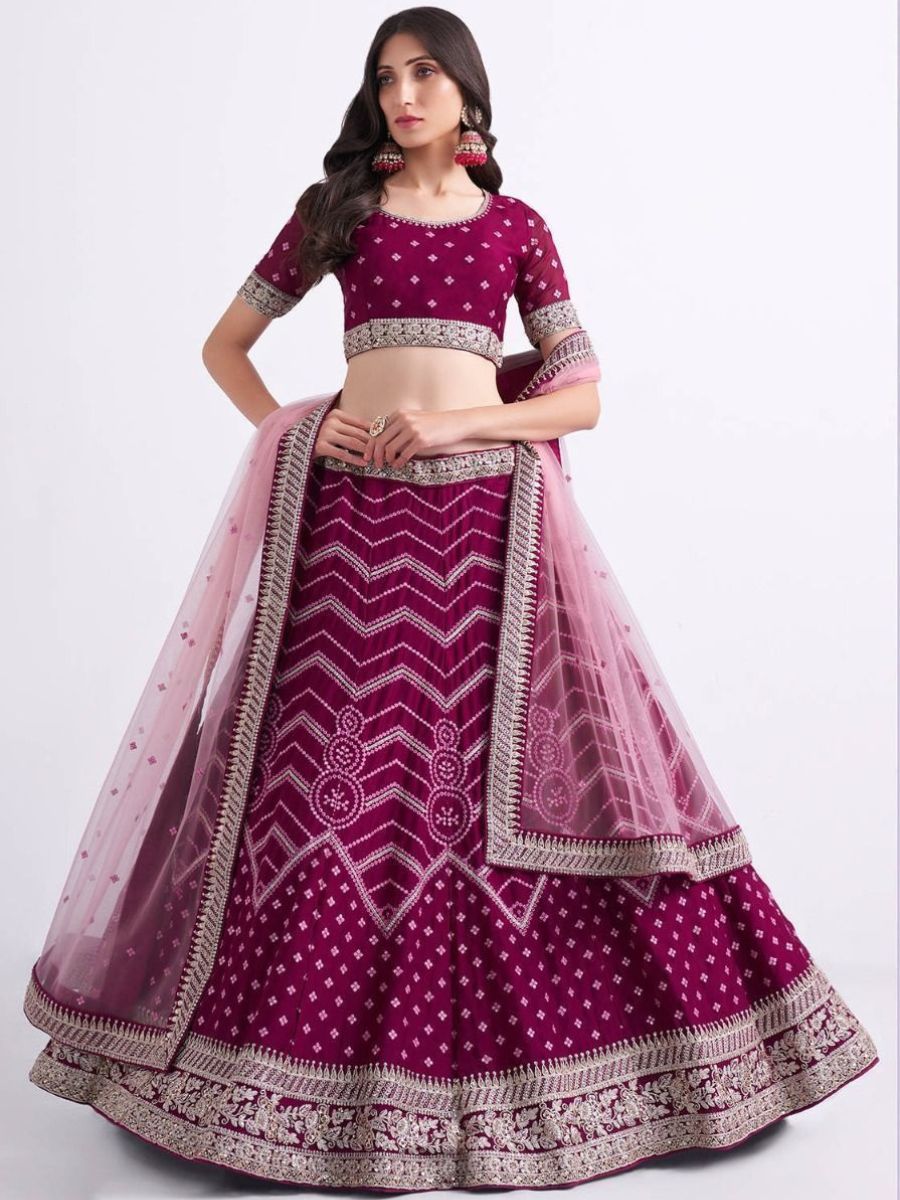 Buy Magenta Pink Thread Work Georgette Bridal Lehenga Choli Online - AllThingsAboutWedding