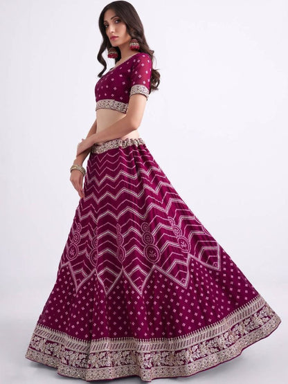 Magenta Pink Thread Work Georgette Bridal Lehenga Choli without Dupatta