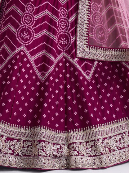 Magenta Pink Georgette Bridal Lehenga - Embroidery Work 