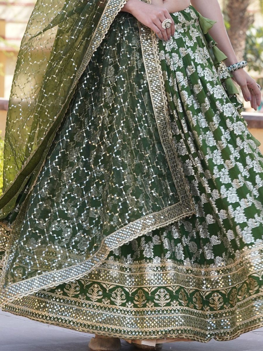 Mehendi Green Banarasi Jacquard Silk Lehenga Choli