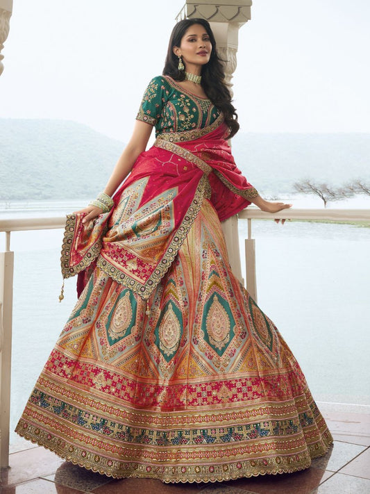 Buy Multi Color Embroidered Banarasi Silk Wedding Lehenga Choli Online - AllThingsAboutWedding