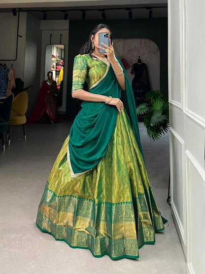 Parrot Green Kanjivaram Silk Traditional Lehenga Saree