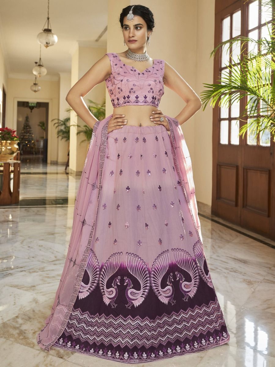 Buy Pink and Purple Sequins Work Art Silk Lehenga Choli Online - AllThingsAboutWedding