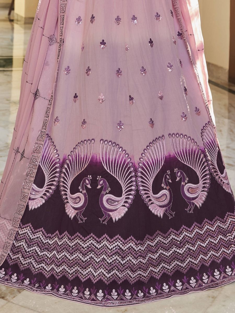 Pink and Purple Art Silk Lehenga Choli - Sequins Work