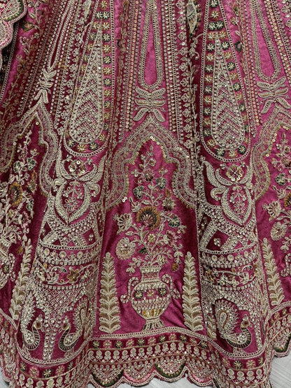 Wine Embroidered Velvet Lehenga Choli