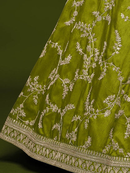 Pista Neon Green Wedding Silk Lehenga Choli - Thread Embroidery Work