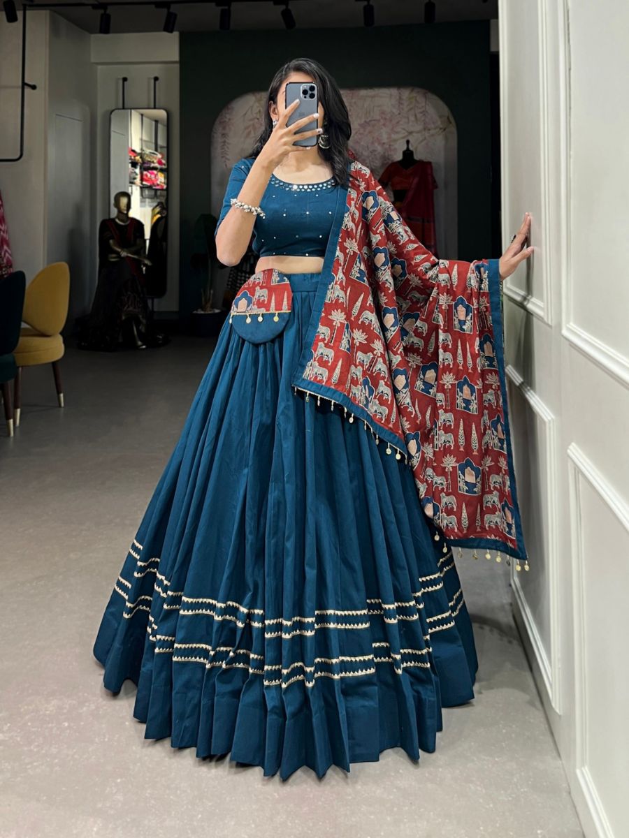 Buy Plain Blue Cotton Navratri Chaniya Choli with Red Printed Dupatta All Things About Wedding