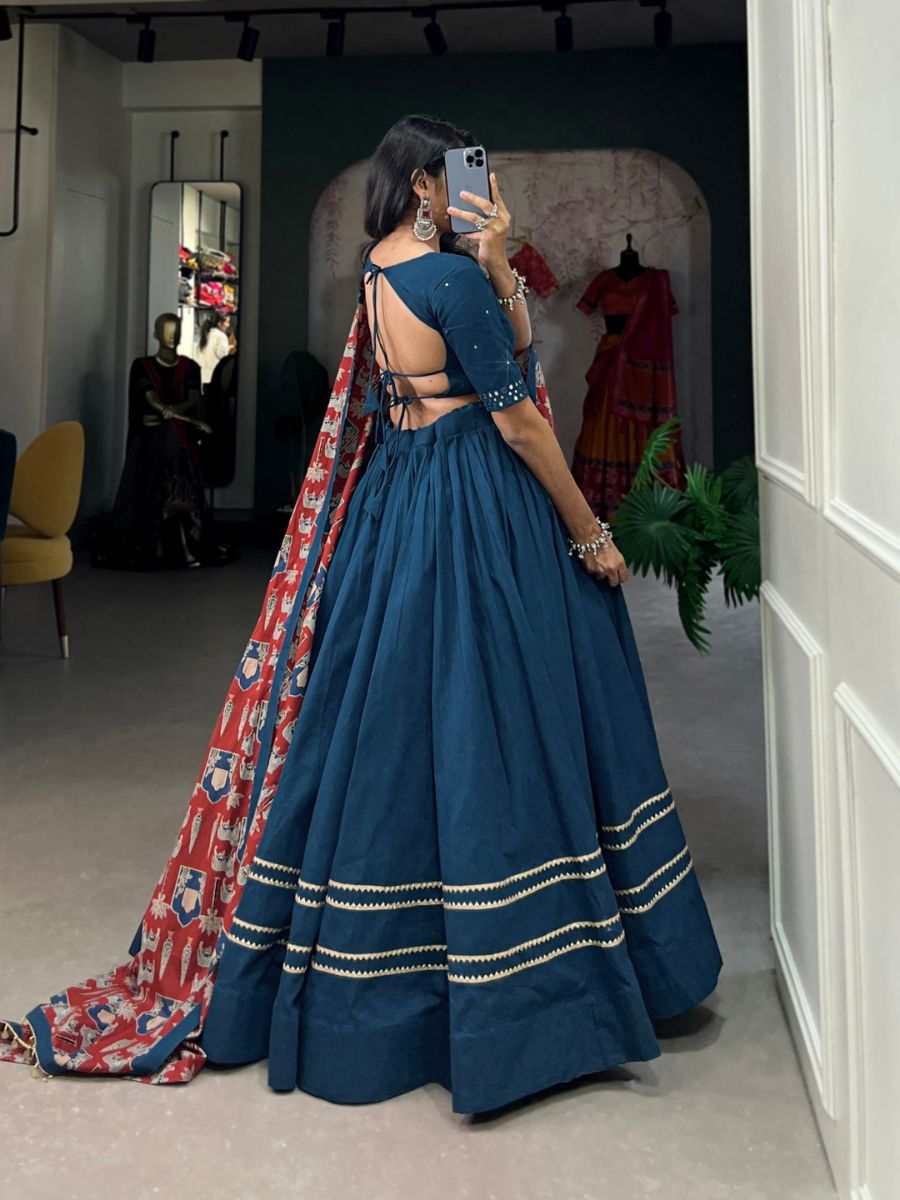 Buy Plain Blue Cotton Navratri Chaniya Choli with Red Printed Dupatta All Things About Wedding