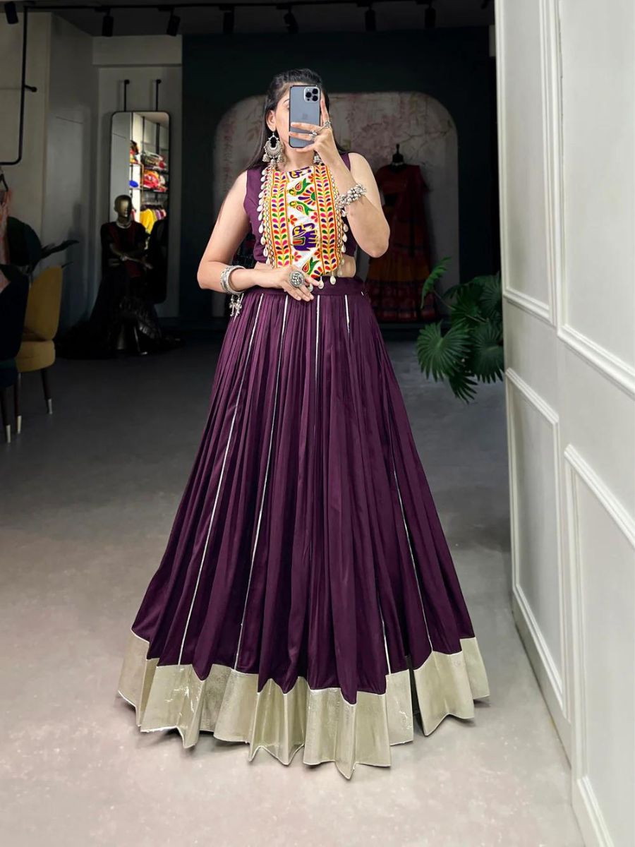 Buy Plain Wine Colour Gamthi Work Rayon Crop Top Chaniya Choli Online - AllThingsAboutWedding