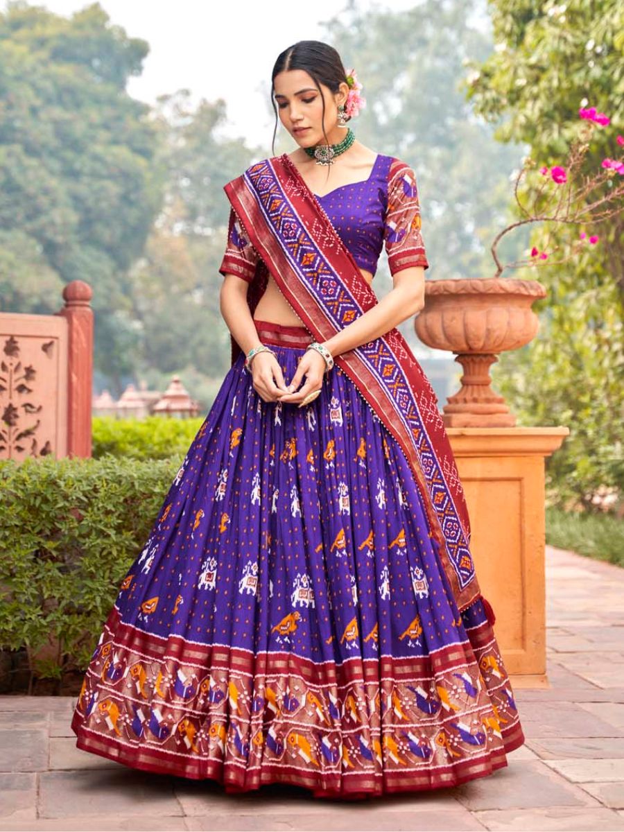 Buy Purple Patola Printed Gharchola Wedding Silk Lehenga Choli Online - AllThingsAboutWedding